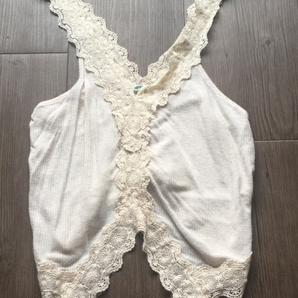 Cream coloured lacy trim top